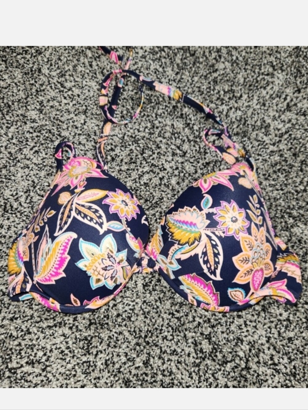 Shade & Shore Navy Floral Print Bikini Top